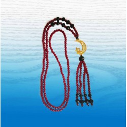 Long necklace of red and black crystal